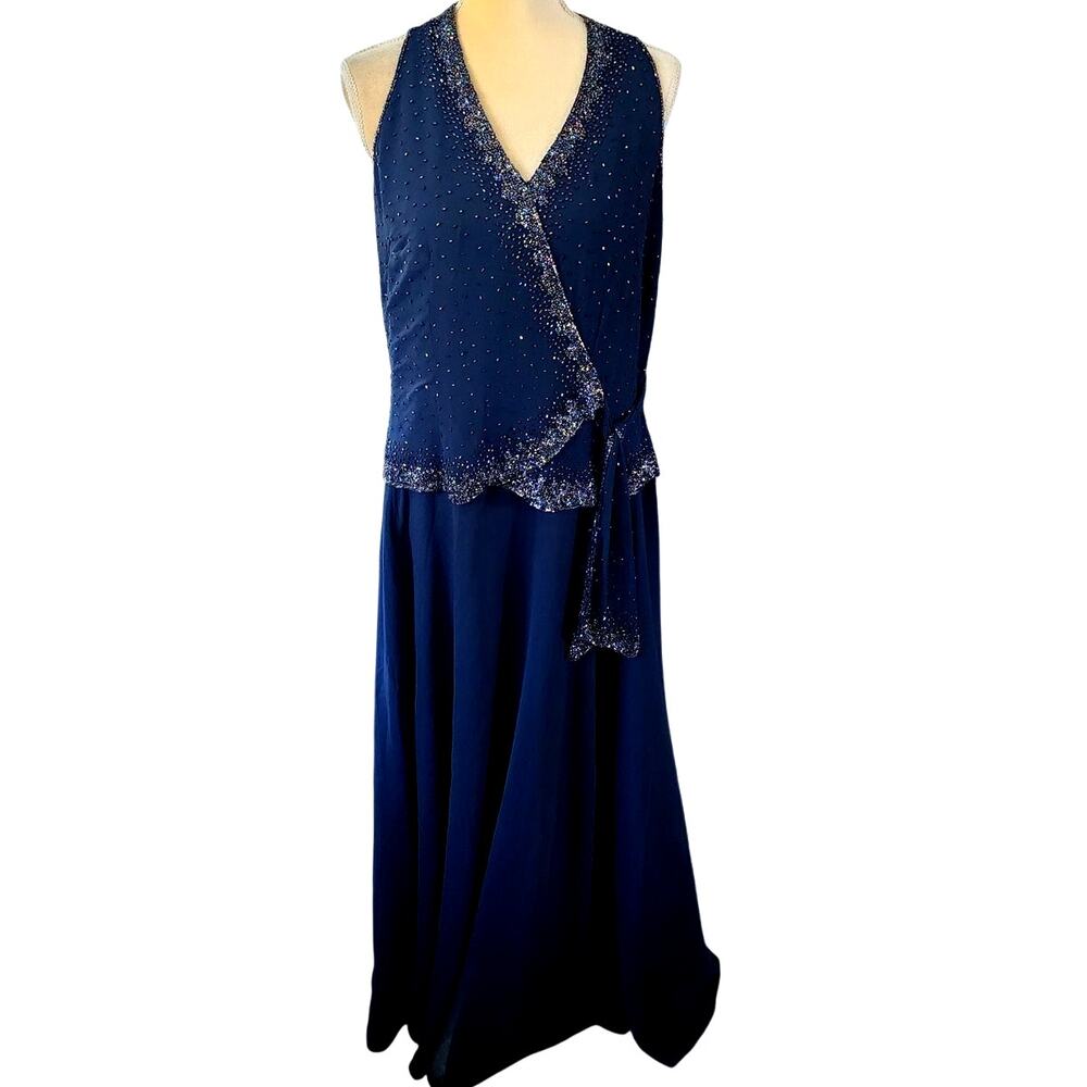 JKara Cocktail Mother of the Bride Party blue Multicolored Beaded Gown Dress 14